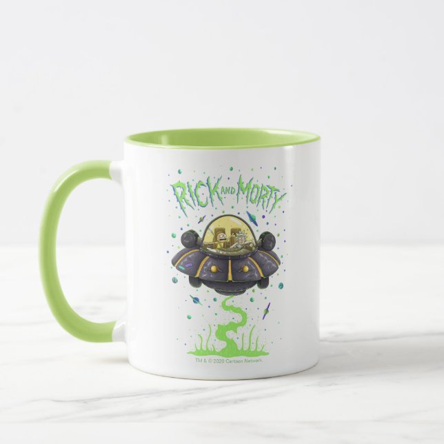 Caneca RICK E MORTY™| Gráfico de voo espacial ilustrado (Esquerda)