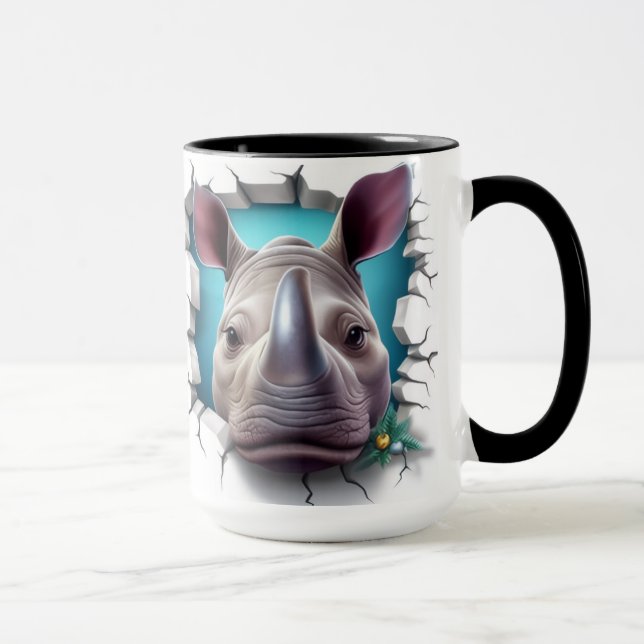 Caneca Rino saindo de uma parede rachada (Direita)