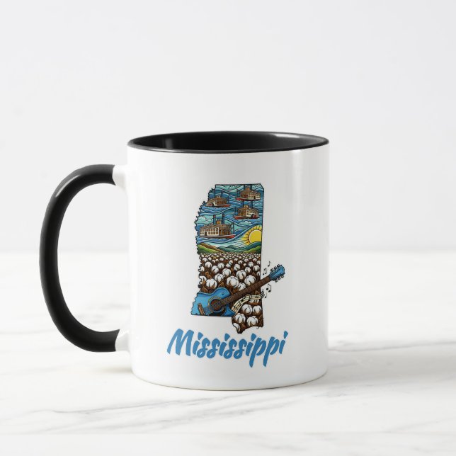 Caneca Rio de Barcos Tatuados do Mississippi Campo de Alg (Esquerda)
