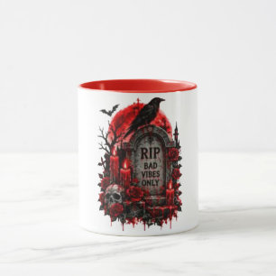 Caneca RIP Apenas Más Vibrações Gótico Halloween Cemitéri