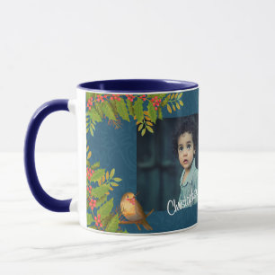 Caneca Robin Birds Holly Berry Foto Dark Teal