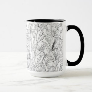 Caneca Robins e flores, preto e branco