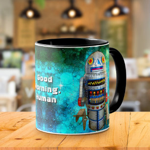 Caneca Robô Bonito Retroativo Vintage Legal Bom Dia Human