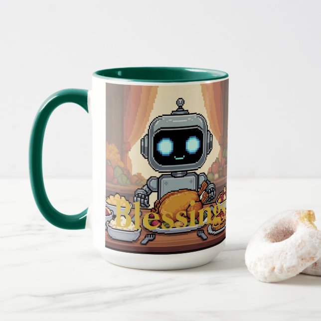 Caneca Robô de Bênçãos Jantar de Ação de Graças (Com Donut)