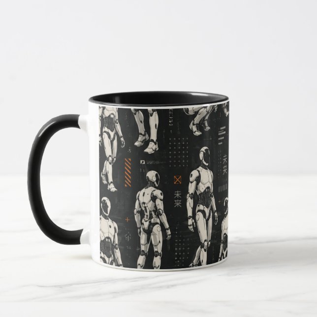 Caneca Robô Humanoide Futurista | Arte de Ficção Científi (Esquerda)