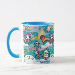 Caneca Robôs Sci-Fi do Kawaii, Retro-Cute, e Rainbows