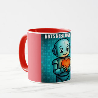 Caneca Robôs Também Precisam de Amor - Combinação Vermelh