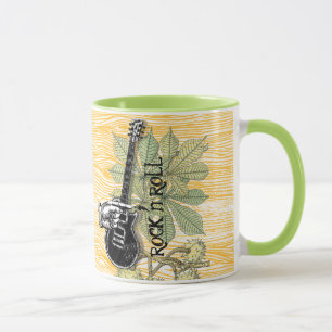 Caneca Rock n Roll Guitar Tipografia Barnwood Trava Mão