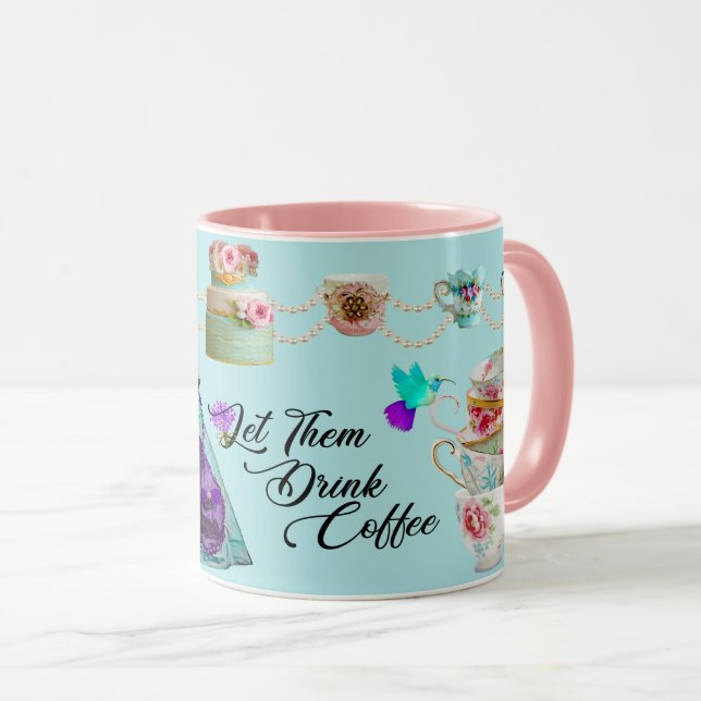 Caneca Rococo Marie Antoinette Deixa-Os Beber Café (Frente Esquerda)