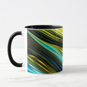 Caneca Rolos de seda e cetim abstratos azuis e dourados