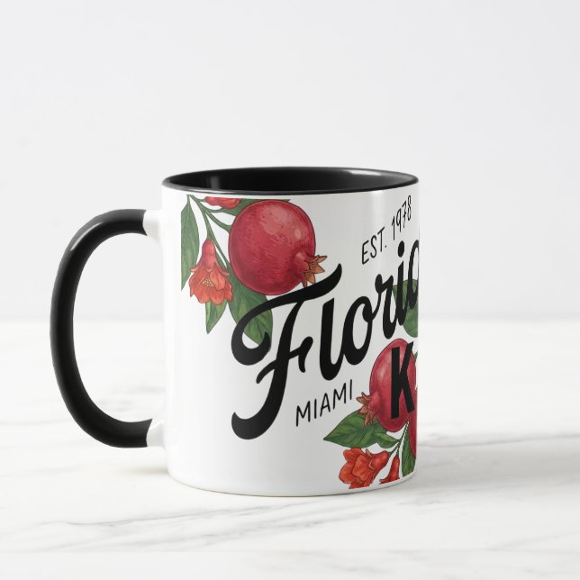 Caneca Romã Vintage Florida Miami Botânico Fruta  (Esquerda)