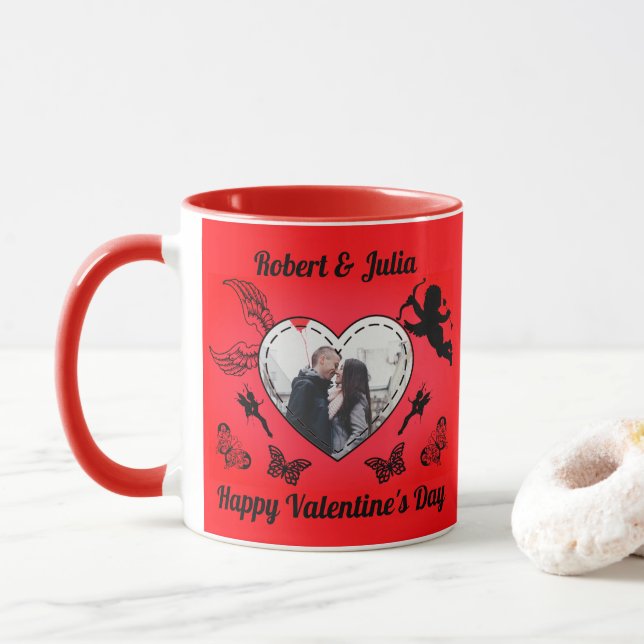 Caneca Romance Cute Red Heart Cupid Photo Valentines Day (Com Donut)