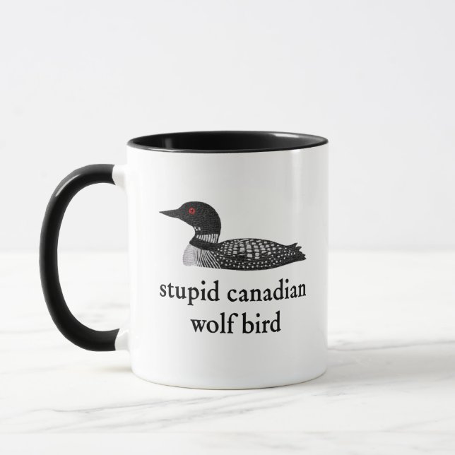 Caneca Romance de Hockey do Pássaro Lobo Canadense Idiota (Esquerda)