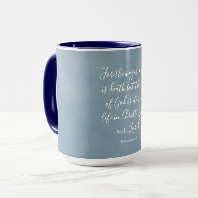 Caneca Romanos 6:23 Versículo da Bíblia Personalizável (Frente Esquerda)