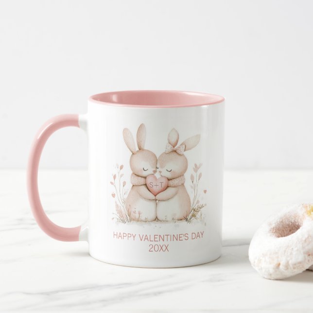 Caneca Romantic Bunny Couple Personalized Valentines Day (Com Donut)