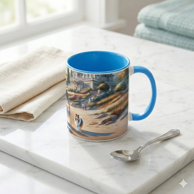 Caneca Romantic Coastal Cottage Sunset Stroll (Romantic Coastal Cottage Sunset Stroll Mug Mockup A)