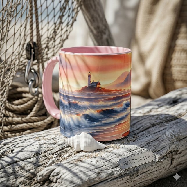 Caneca Romantic Coastal Sunset Lighthouse Walk (Romantic Coastal Sunset Lighthouse Walk Mug)