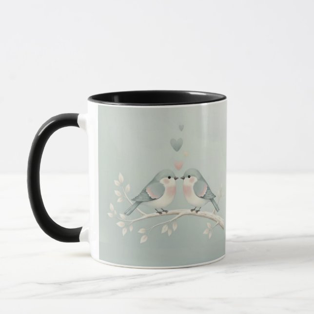 Caneca Romantic Love Birds Watercolor Combo Mug - Soft Bl (Esquerda)