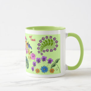 Caneca romântica com aves apaixonadas e texto pers