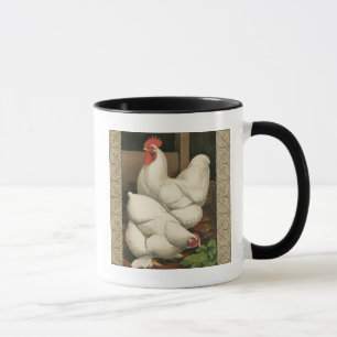 Caneca Roosters & Hen fora da Hen House com Borda Branca