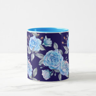 Caneca Rosa azul de Pastel, fundo do marinho,