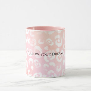 Caneca Rosa Bege Feminino Leopardo Animal Branco