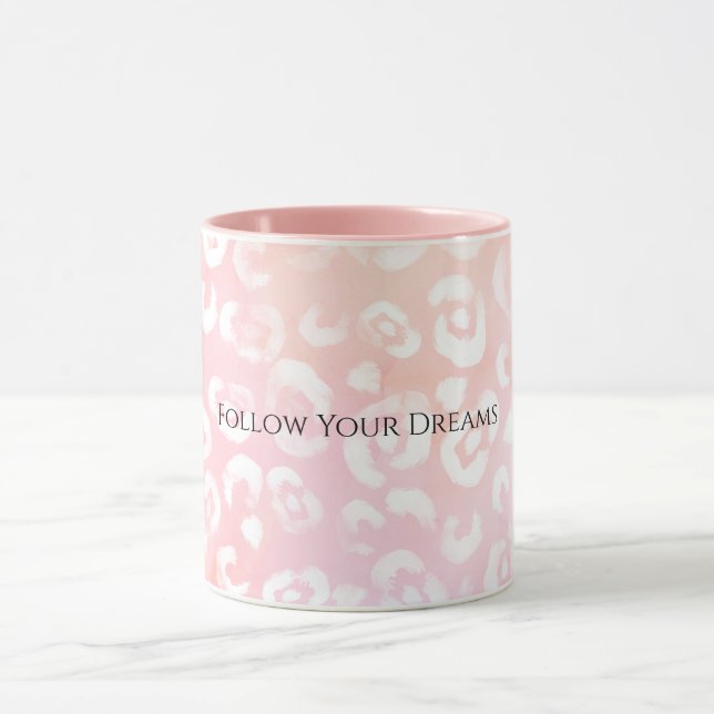 Caneca Rosa Bege Feminino Leopardo Animal Branco  (Centro)