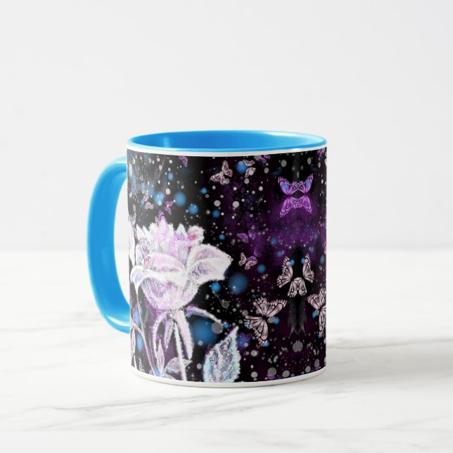 Caneca Rosa Branca e Borboletas Coffee Mug (Frente Esquerda)