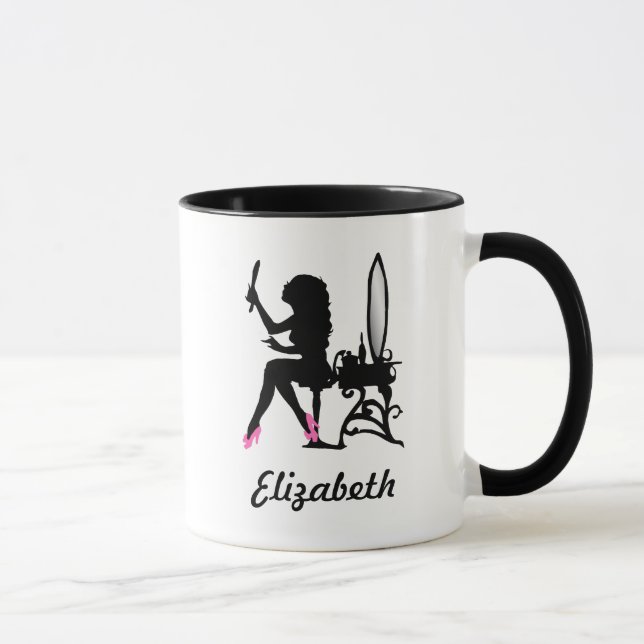 Caneca Rosa chique e mulher negra da silhueta da forma (Direita)