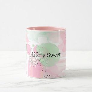 Caneca Rosa Claro Abstrato A Vida é Doce