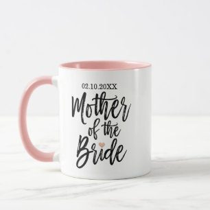 Caneca Rosa Coração Moderno em Letra de Pincel da Mãe da