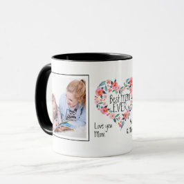 Caneca Rosa da mamã de 2 fotos grinalda floral do coração