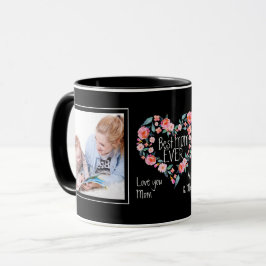 Caneca Rosa da mamã de 2 fotos grinalda floral do coração