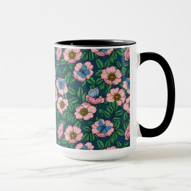 Caneca Rosa de cães e borboletas (Direita)