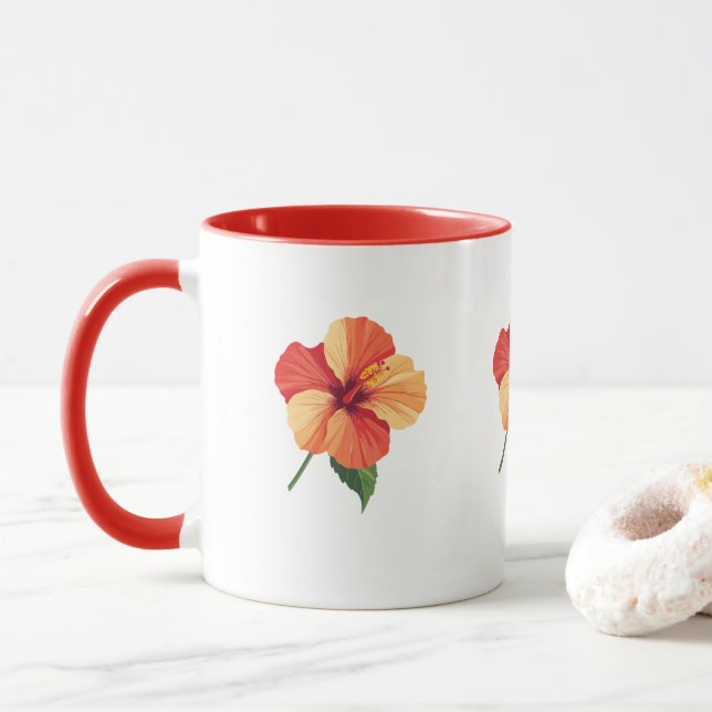 Caneca rosa de hibisco tropical (Com Donut)