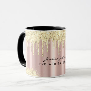 Caneca Rosa de luxo - Unidade de brilho Dourada - Ouro de