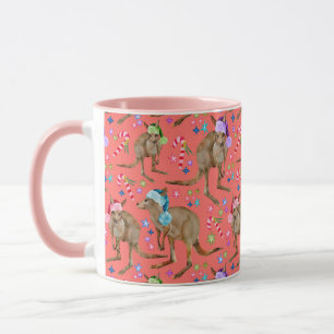 Caneca Rosa de Natal do canguru australiano