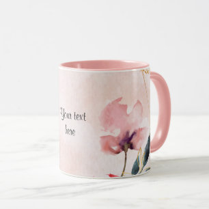 Caneca Rosa de Pastel e modelo elegante de moldura dourad