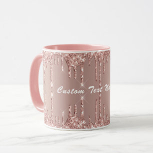 Caneca Rosa Dourada Glitter Mug com Nome de Texto Persona