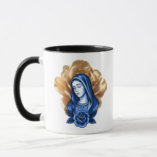 Caneca Rosa Dourada Mãe Maria Azul Presente Católico Cris