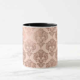 Caneca Rosa Dourado Bege Rosa Moderno Glam Damask