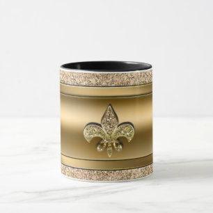 Caneca Rosa & Dourado Brilho Glittery Fleur de lis Chic