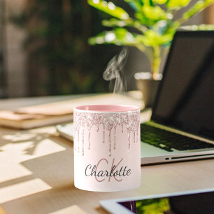 Caneca Rosa dourado, cor-de-rosa, monograma, luxo