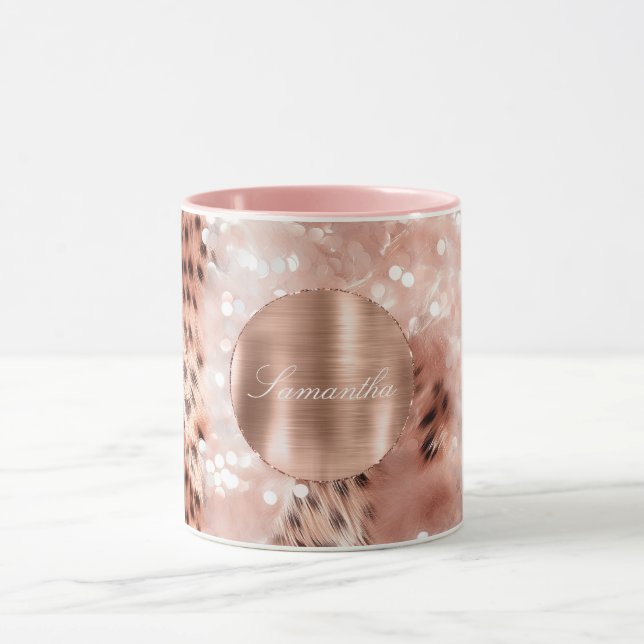 Caneca Rosa Dourado Glam Leopard Glitter Personalizado (Centro)
