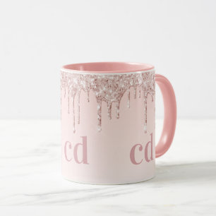 Caneca Rosa dourado goteja as iniciais do monograma