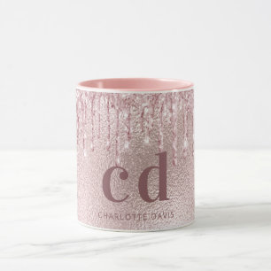 Caneca Rosa dourado pincel dobra nome monograma