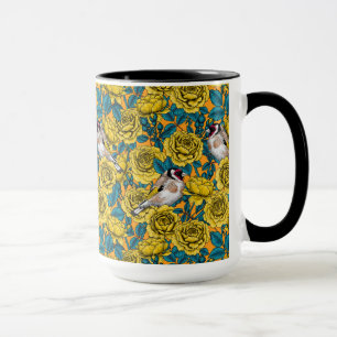 Caneca Rosa, flores e aves-pintadas