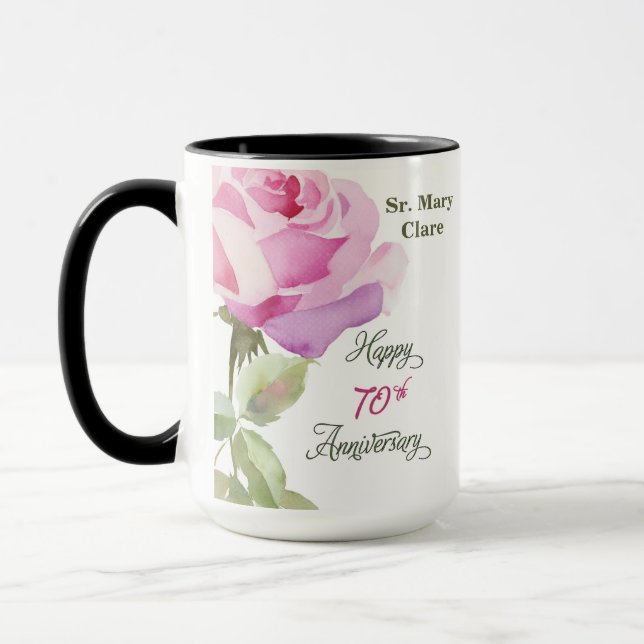 Caneca Rosa Jubileu de 70 Anos Nun Custom Name (Esquerda)