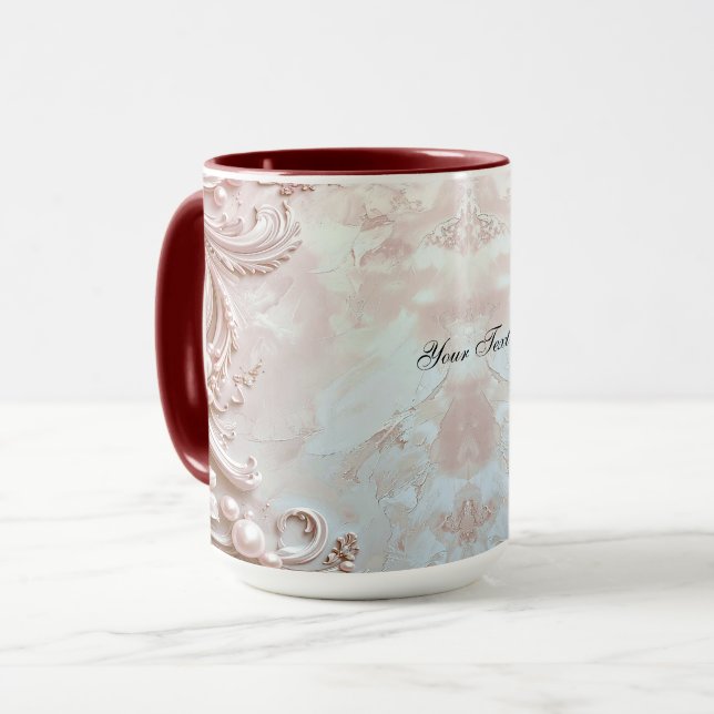 Caneca Rosa Ornamentada com Pérola e Floral (Frente Esquerda)