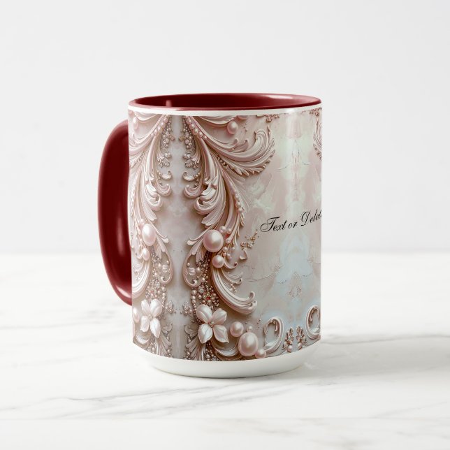Caneca Rosa Ornamentada com Pérola e Floral (Frente Esquerda)